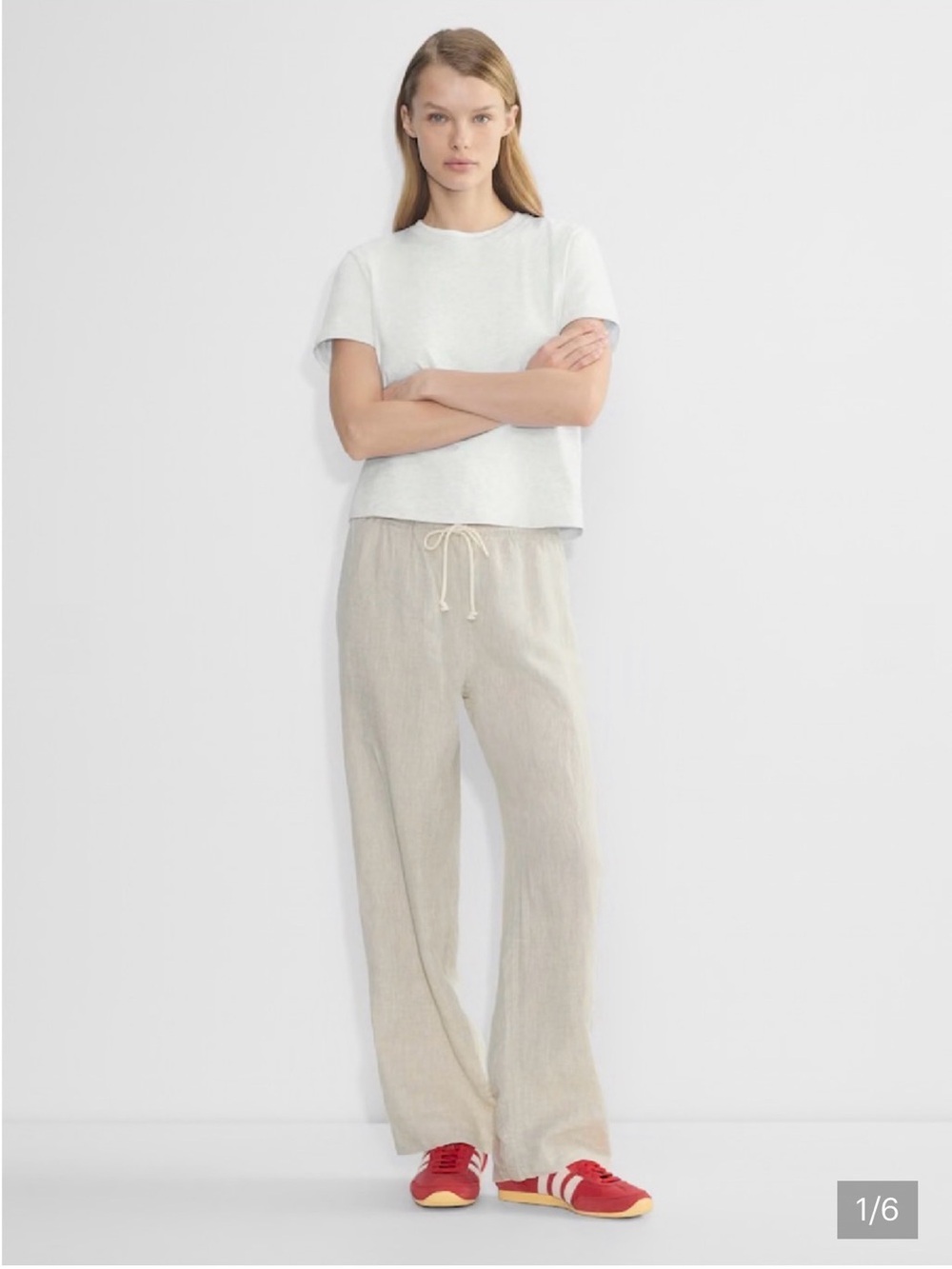 TNA Light Beige Linen Drawstring Wide-Leg Pants